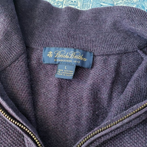 Brooks Brothers Cashmere Blend Quarter Zip Long Sleeve Purple Pullover - Picture 2 of 7